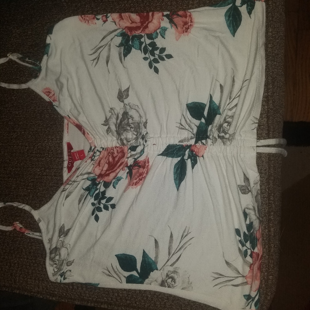 Guess Floral crop tank with gathered drawstring